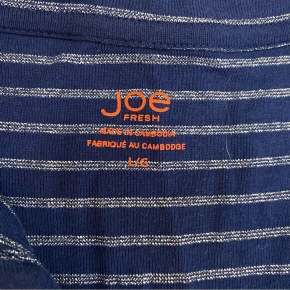 Joe fresh stripe v-cut 3/4 sleeve top blue sz LG women - Picture 6 of 9